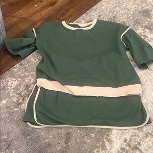 Green and Cream Short Sleeve Top and skirt